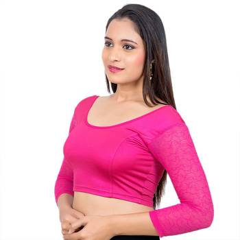Pink Lycra Princess Cut Stretchable Readymade Saree Blouse 3