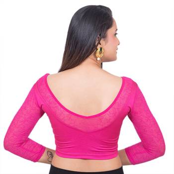 Pink Lycra Princess Cut Stretchable Readymade Saree Blouse 4