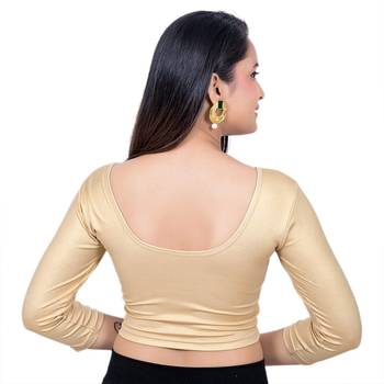 Gold Lycra Princess Cut Stretchable Readymade Saree Blouse 4