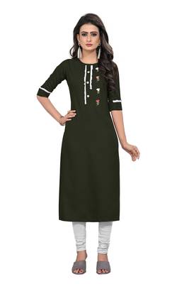 Dark-green embroidered rayon long-kurtis 1
