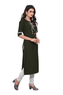 Dark-green embroidered rayon long-kurtis 4