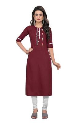 Maroon embroidered rayon long-kurtis 1