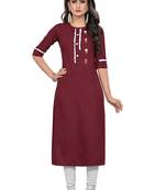 Maroon embroidered rayon long-kurtis