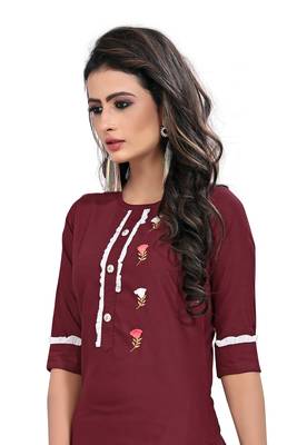 Maroon embroidered rayon long-kurtis 2