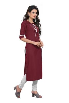 Maroon embroidered rayon long-kurtis 4