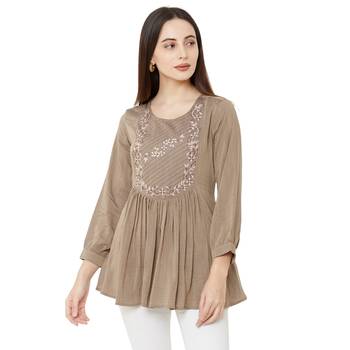 women's beige color viscose blend flared tunic 1