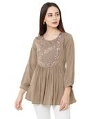 women's beige color viscose blend flared tunic