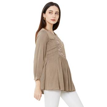 women's beige color viscose blend flared tunic 2