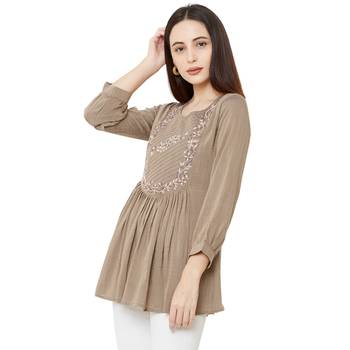women's beige color viscose blend flared tunic 3