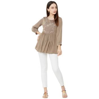 women's beige color viscose blend flared tunic 5