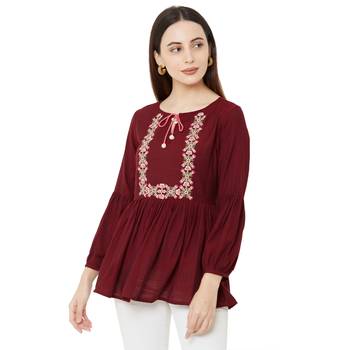 women's maroon color viscose blend flared tunic 1