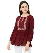 women's maroon color viscose blend flared tunic