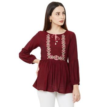 women's maroon color viscose blend flared tunic 2