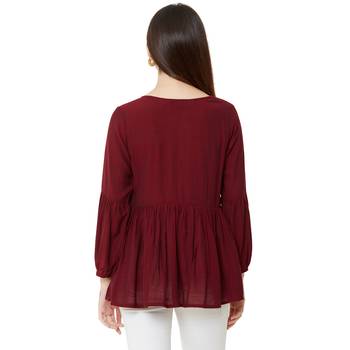 women's maroon color viscose blend flared tunic 4