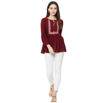 women's maroon color viscose blend flared tunic 5