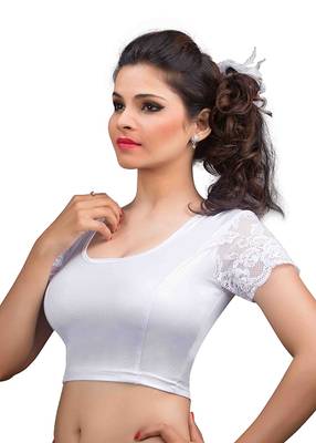 Silver White Stretchable Readymade Blouse For Women Short Sleeve  1