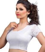 Silver White Stretchable Readymade Blouse For Women Short Sleeve 