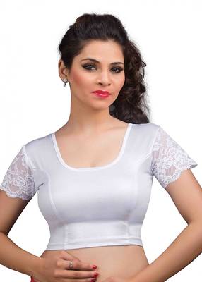 Silver White Stretchable Readymade Blouse For Women Short Sleeve  2