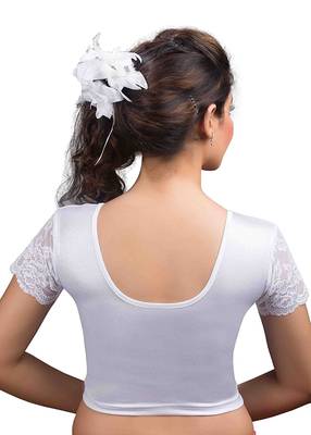 Silver White Stretchable Readymade Blouse For Women Short Sleeve  3