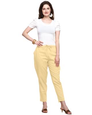 Women's Off-White Coloured Slub Cotton Regular Fit Trouser Pant 1