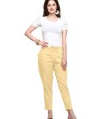 Women's Off-White Coloured Slub Cotton Regular Fit Trouser Pant