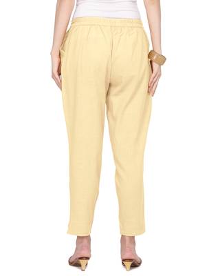 Women's Off-White Coloured Slub Cotton Regular Fit Trouser Pant 2