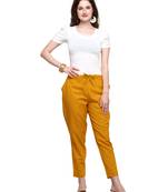 Women's Mustard Coloured Slub Cotton Regular Fit Trouser Pant