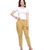 Women's Camel Brown Coloured Slub Cotton Regular Fit Trouser Pant