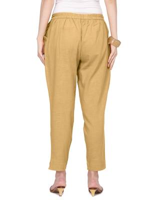 Women's Camel Brown Coloured Slub Cotton Regular Fit Trouser Pant 2