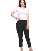Women's Black Coloured Slub Cotton Regular Fit Trouser Pant