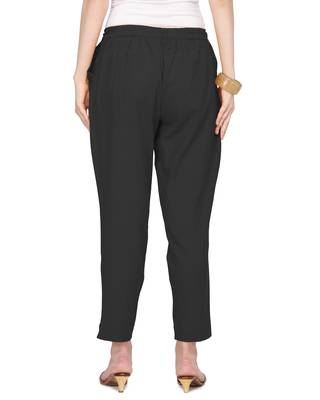 Women's Black Coloured Slub Cotton Regular Fit Trouser Pant 2