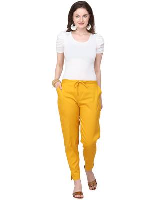 Women's Mustard Coloured Cotton Lycra Stretchable Trouser Pant 1