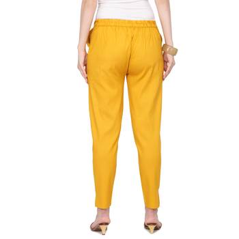 Women's Mustard Coloured Cotton Lycra Stretchable Trouser Pant 2