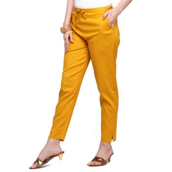 Women's Mustard Coloured Cotton Lycra Stretchable Trouser Pant 3