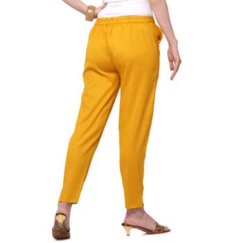 Women's Mustard Coloured Cotton Lycra Stretchable Trouser Pant 4