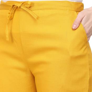 Women's Mustard Coloured Cotton Lycra Stretchable Trouser Pant 5