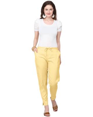 Women's Off-White Coloured Cotton Lycra Stretchable Trouser Pant 1