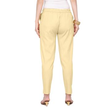 Women's Off-White Coloured Cotton Lycra Stretchable Trouser Pant 2