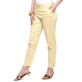 Women's Off-White Coloured Cotton Lycra Stretchable Trouser Pant 3