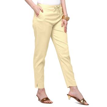Women's Off-White Coloured Cotton Lycra Stretchable Trouser Pant 4