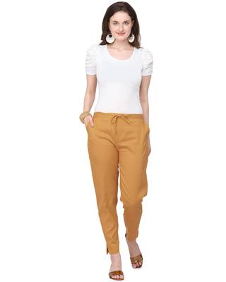 Women's Camel Brown Coloured Cotton Lycra Stretchable Trouser Pant 1