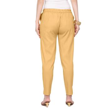Women's Camel Brown Coloured Cotton Lycra Stretchable Trouser Pant 2