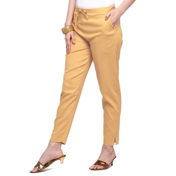 Women's Camel Brown Coloured Cotton Lycra Stretchable Trouser Pant 3