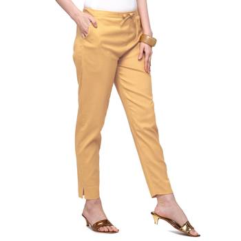 Women's Camel Brown Coloured Cotton Lycra Stretchable Trouser Pant 4