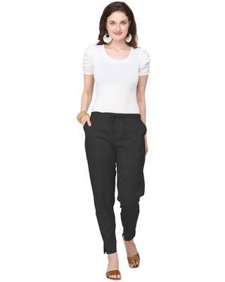 Women's Black Coloured Cotton Lycra Stretchable Trouser Pant 1