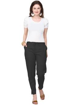 Women's Black Coloured Cotton Lycra Stretchable Trouser Pant