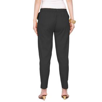 Women's Black Coloured Cotton Lycra Stretchable Trouser Pant 2