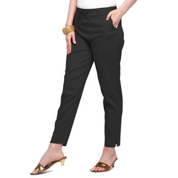 Women's Black Coloured Cotton Lycra Stretchable Trouser Pant 3