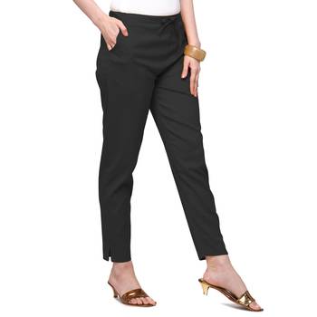 Women's Black Coloured Cotton Lycra Stretchable Trouser Pant 4