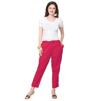 Women's Magenta Coloured Cotton Regular Fit Trouser Pant 1